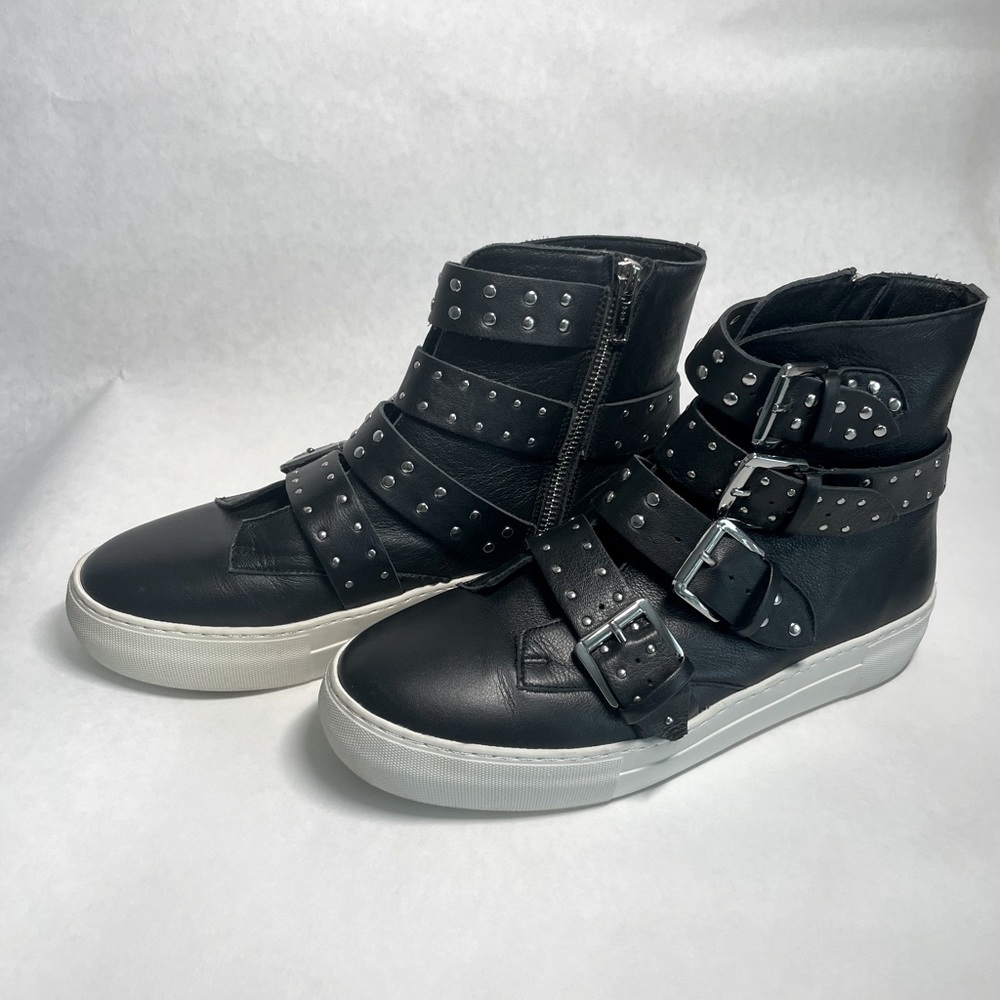 COPY - J Slides Aghast Black Leather Studded Hightop Sneaker